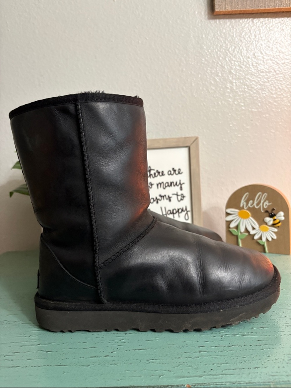 Black Leather Winter Boot